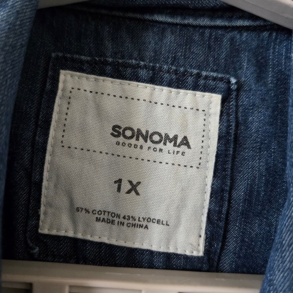 Sonoma Women Dress Chambray Drawstring Waist Cotton Lyocell Casual Blue 1X - Picture 5 of 7